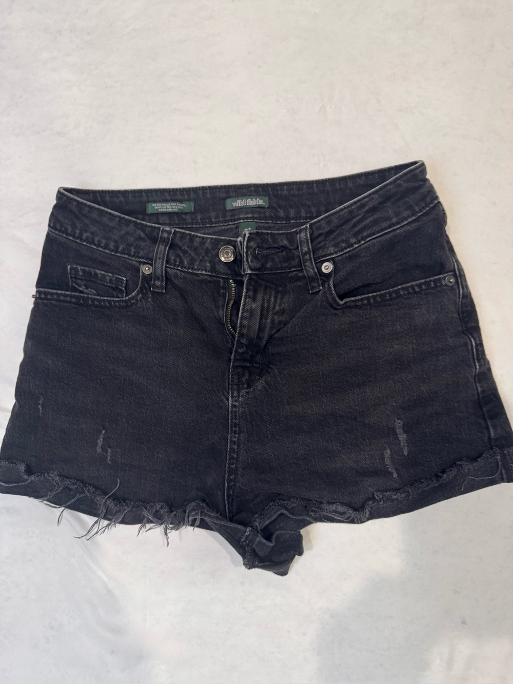 Wild Fable Womens Size 6 Black Denim Shorts High Rise Distressed Frayed Cutoff